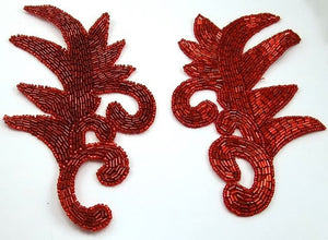 Leaf Pair with Red Beads 7" x 4.5"