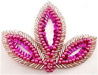 Leaf with Fuchsia Sequins and Beads with Rhinestone 4.5