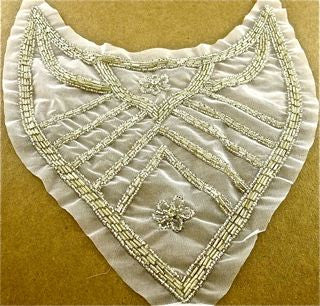 Beaded Neck Piece with Silver Beads and Rhinestones 10" x 9" - Sequinappliques.com