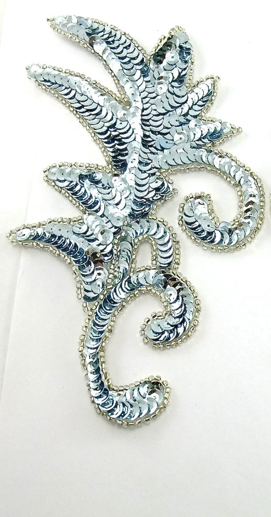 Leaf with Ice Blue Sequins and Beads 7" x 3"