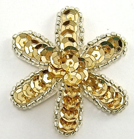 Flower with Gold Sequins and Silver Beads 2"