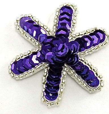 Flower with Purple Sequins and Silver Beads 2" x 2"
