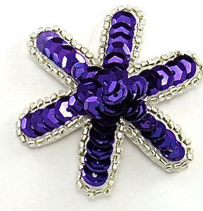 Flower with Purple Sequins and Silver Beads 2" x 2"