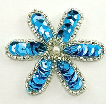 Load image into Gallery viewer, Flower with Turquoise Sequins and Silver Beads 2&quot;