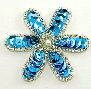 Flower with Turquoise Sequins and Silver Beads 2"