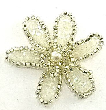 Flower with Iridescent Sequins and Silver Beads with Pearl Center. 2"