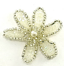 Load image into Gallery viewer, Flower with Iridescent Sequins and Silver Beads with Pearl 2&quot;