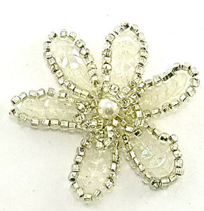 Flower with Iridescent Sequins and Silver Beads with Pearl 2"