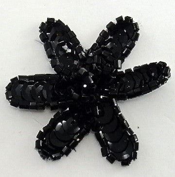 Flower with Black Sequins and Beads 2"