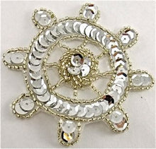 Load image into Gallery viewer, Ships Wheel Silver Sequins and Beads 3&quot;