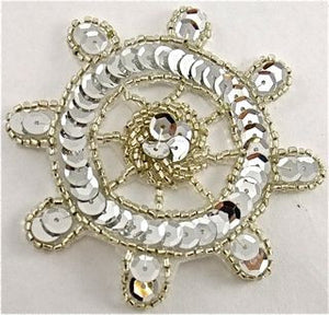 Ships Wheel Silver Sequins and Beads 3"