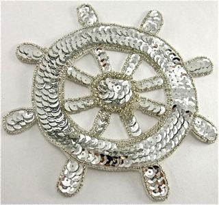 Ships Wheel Silver Beads and Sequins 6"
