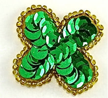 Load image into Gallery viewer, SEQUIN GREEN FLOWER WITH GOLD BEADED TRIM, 1.25&quot;