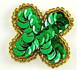 SEQUIN GREEN FLOWER WITH GOLD BEADED TRIM, 1.25"