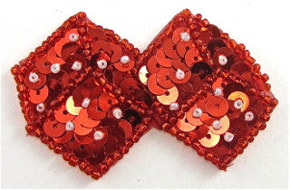 Dice Pair with Red Sequins and Red and White Beads 2.5" x 1.5"