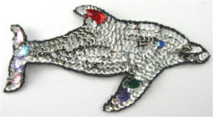 Dolphin with Silver Sequins and Beads 4" x 6.5"