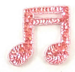 Double Musical Note with Pink Sequins and Silver Beads 3" x 3"
