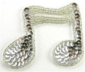 Double Note with Silver Sequins and Beads 2.5" x 3""