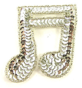 Double Note with Silver Sequins and Silver Beads 2.5" x 2.5"