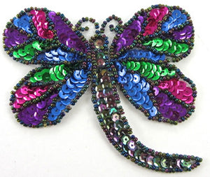 Dragonfly MultiColored Sequins and Beads 3.5" x 4"