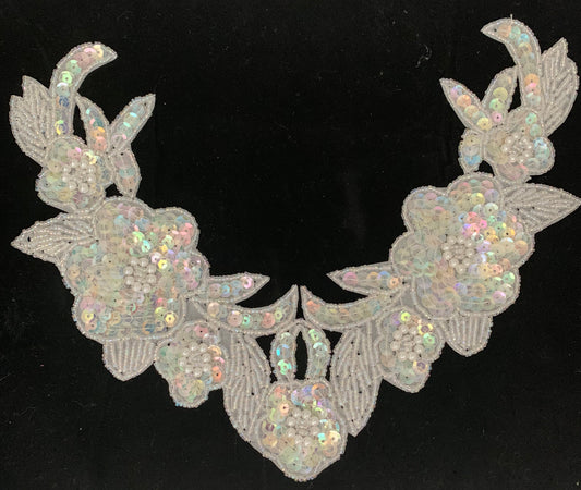 Flower Neckline with Iridescent Sequins and Beads 7" x 13"