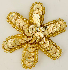 Flower Gold Sequin and Beads Two Styles 2" x 2"