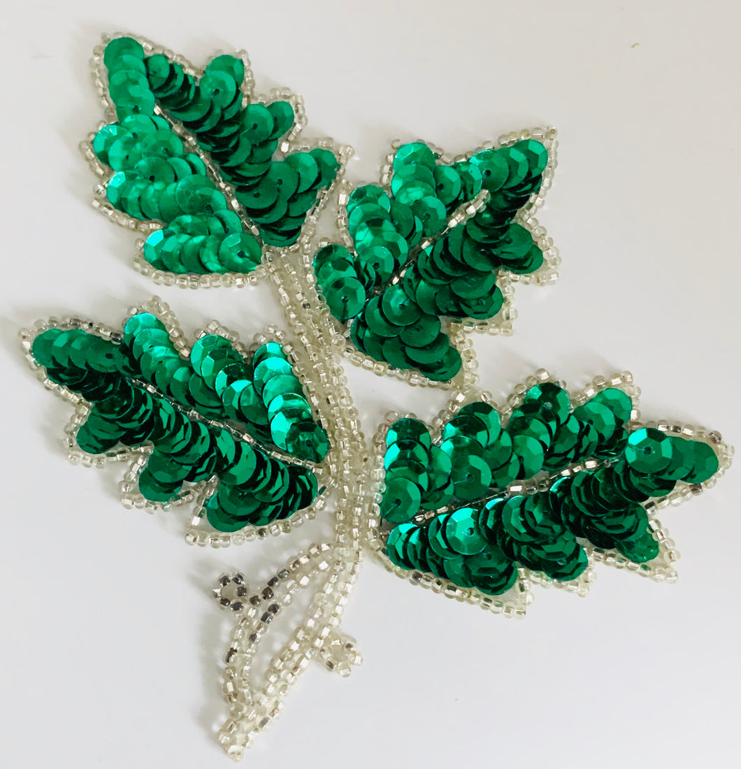 Leaf with Green Sequins/Silver Beads 5