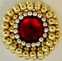 Gem Round with Red Gold and Silver Plastic Beads 1.25