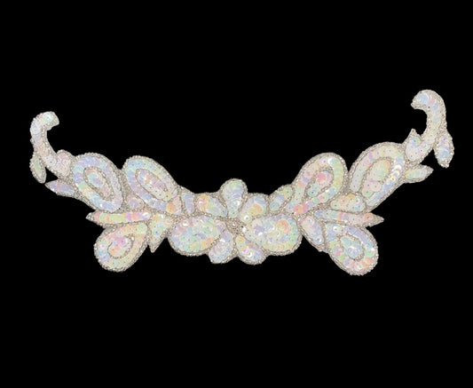 Flower Neck Line with White Beads and Silver Beads 10" x4"