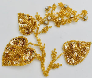 Leaf VINTAGE with Gold Sequins Beads and Rhinestones 5" x 5.5"