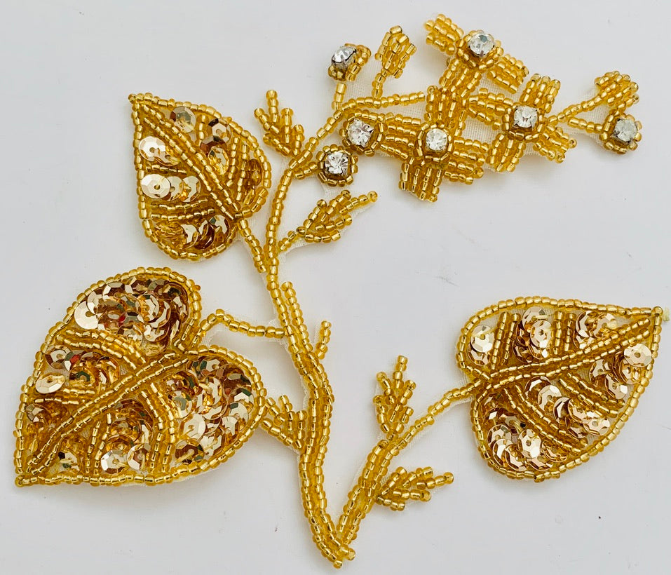 Leaf VINTAGE with Gold Sequins Beads and Rhinestones 5