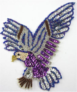 Eagle with Purple Beads and Sequins 6" x 4.5"