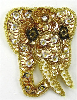 Elephant Small Face with Gold Sequins 3.5" x 2.5"