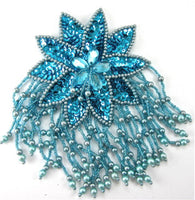 Epaulet Flower with Turquoise Sequins and Beads and Gem Stones 6