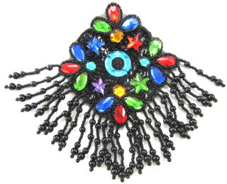 Epaulet with Black Beads and MultiColored Stones 7"x 5"