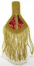 Load image into Gallery viewer, Epaulet Pair with Gold Beads and Red Sequins 10&quot; x 3.5&quot;