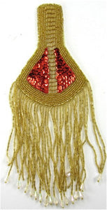 Epaulet Pair with Gold Beads and Red Sequins 10" x 3.5"