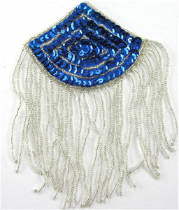 Epaulet with Royal Blue Sequins and Silver Beads 6" x 3.5"