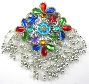 Epaulet with Silver Beads and MultiColored Stones 7" x 5"