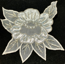 Load image into Gallery viewer, Flower Embroidered White with Silver Beads 5.6&quot; x 6.5&quot;