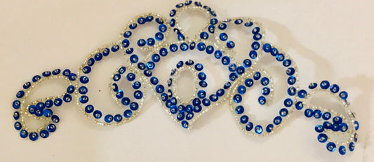 Designer Neck Line with Blue Sequins and Silver Beads 8" x 4"