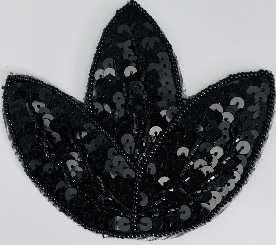 Leaf Three Point Black Sequins and Beads 4