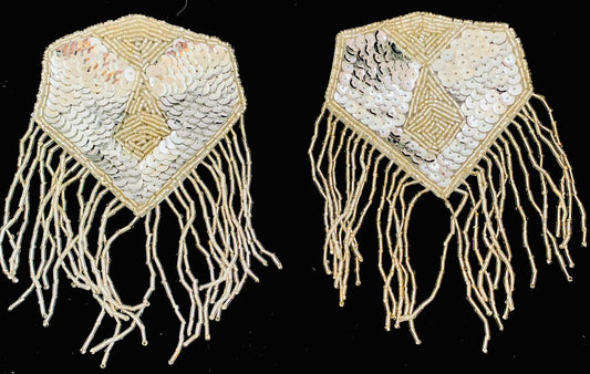 Epaulet Hexagon Silver Sequins and Beads 6" x 4"