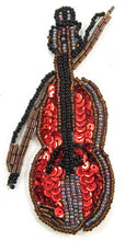 Load image into Gallery viewer, Fiddle, Violin and Bow with Red Sequins and Bronze Beads 4.5&quot; x 2.5&quot;, 2 Variants