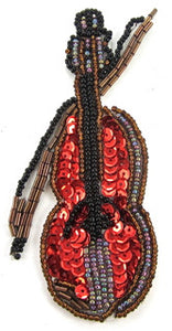 Fiddle, Violin and Bow with Red Sequins and Bronze Beads 4.5" x 2.5", 2 Variants