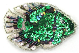 Fish with Green Moonlite White Sequins and Beads 3" x 2"