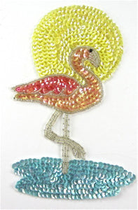 Flamingo with Turquoise Peach Pink Yellow Sequins 7" x 4"