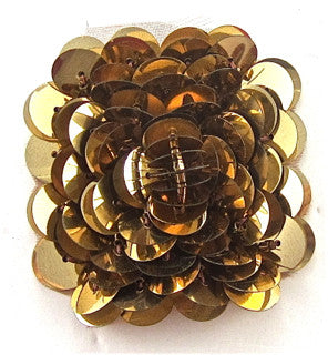 Flower High Rise Appliqué with Bronzey Gold Sequins Square Shape 2" x 2"