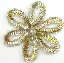 Load image into Gallery viewer, Flower Light Yellow Gold Sequins Silver Beads Rhinestone 4&quot; x 3.5&quot;