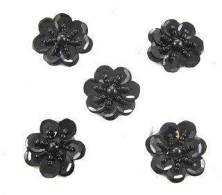 Flower Set of 5 Black Sequins and Beads 1